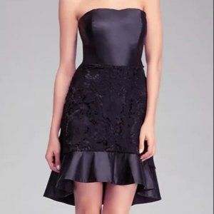 BEBE black Leather & Lace Hi-Lo Flounce Dress